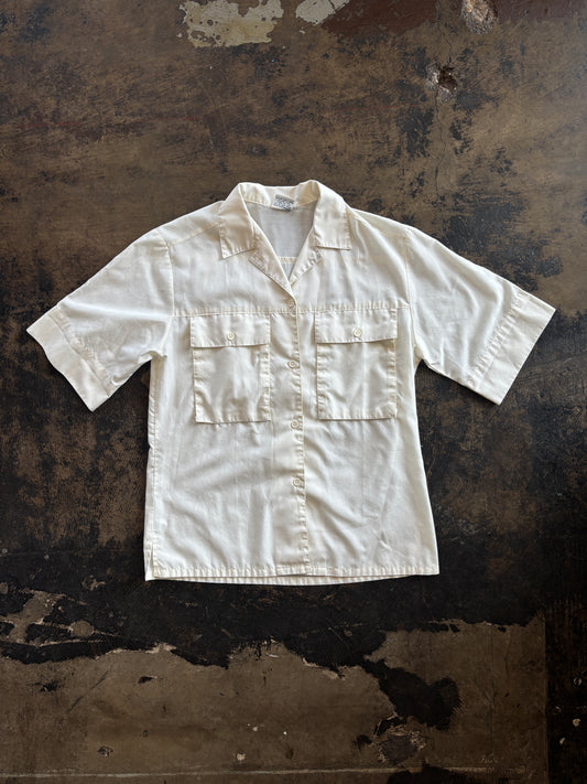 Cream Pocket Front Short Sleeve Blouse