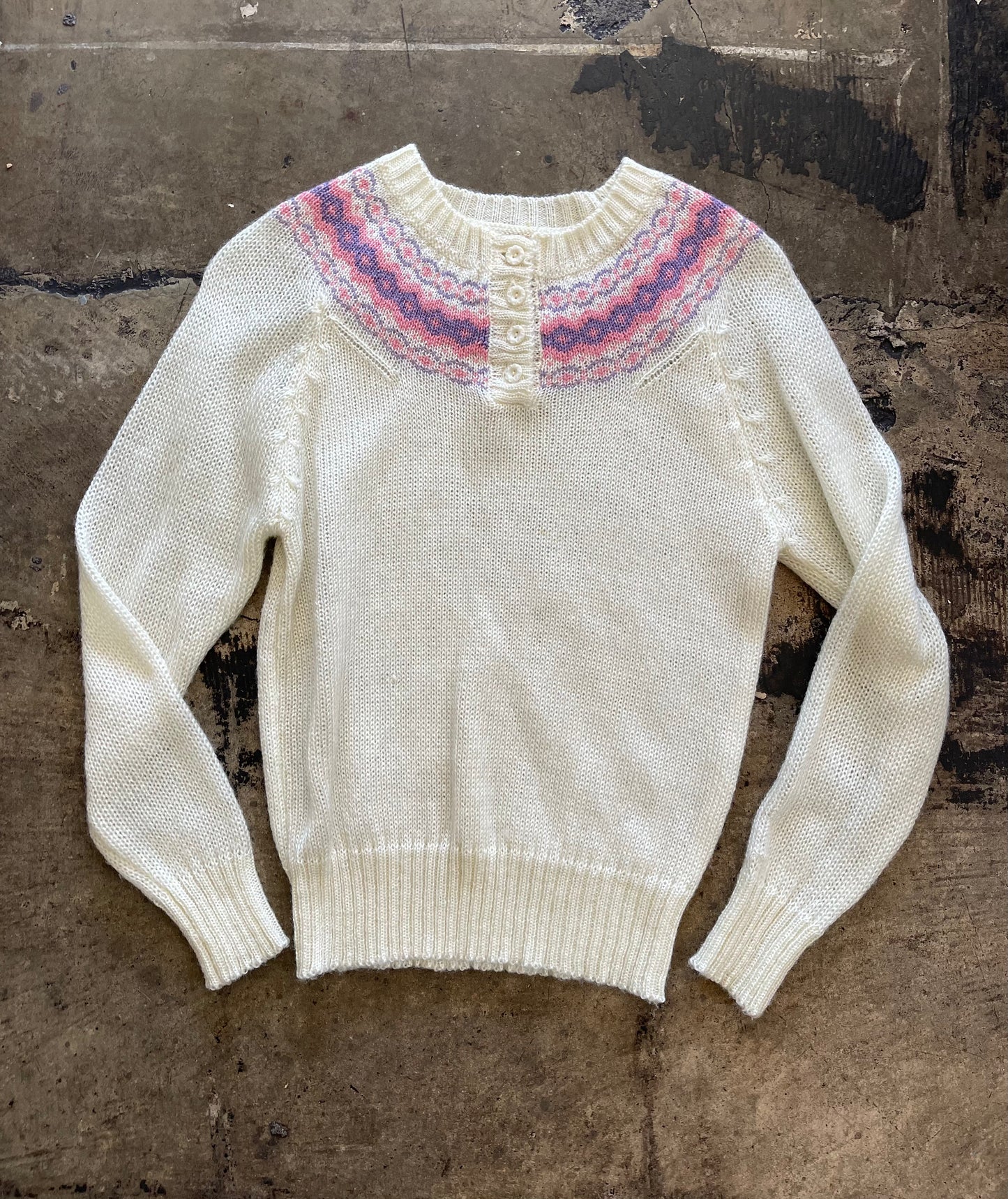 White + Pastel Button Top Sweater