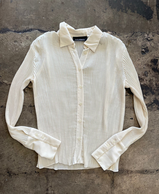 Sheer Cream Pleated Blouse