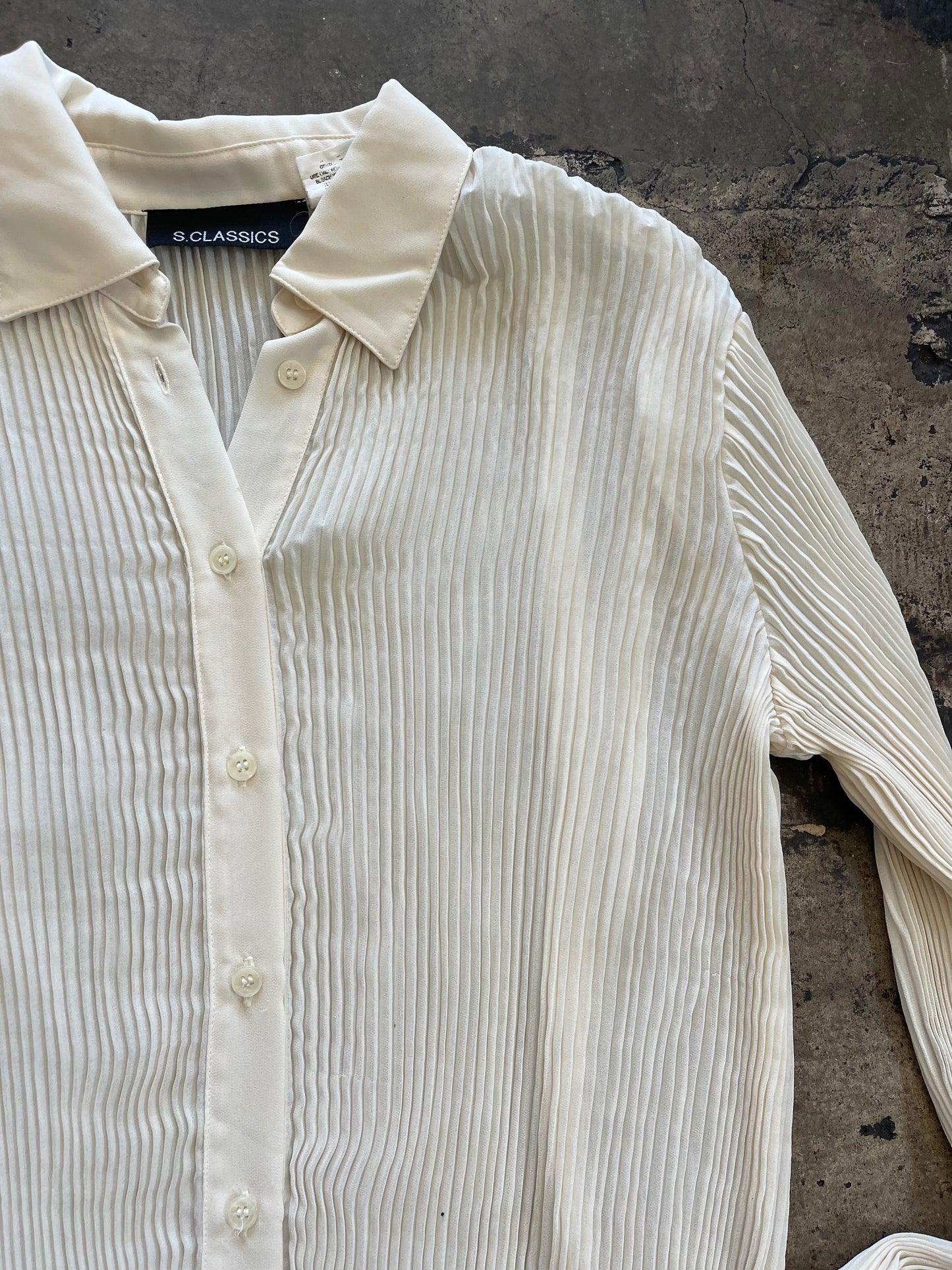 Sheer Cream Pleated Blouse