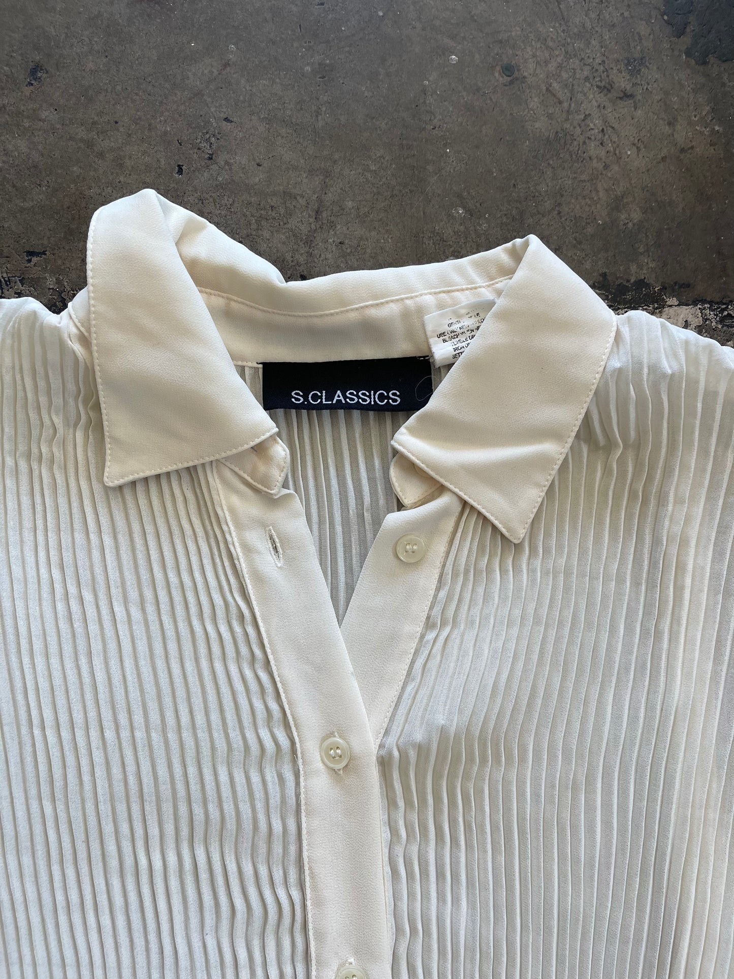 Sheer Cream Pleated Blouse