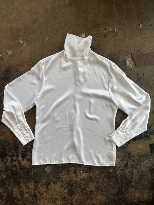White Satin Mock Neck Blouse