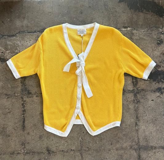 Yellow Short Sleeve Button Front Knit