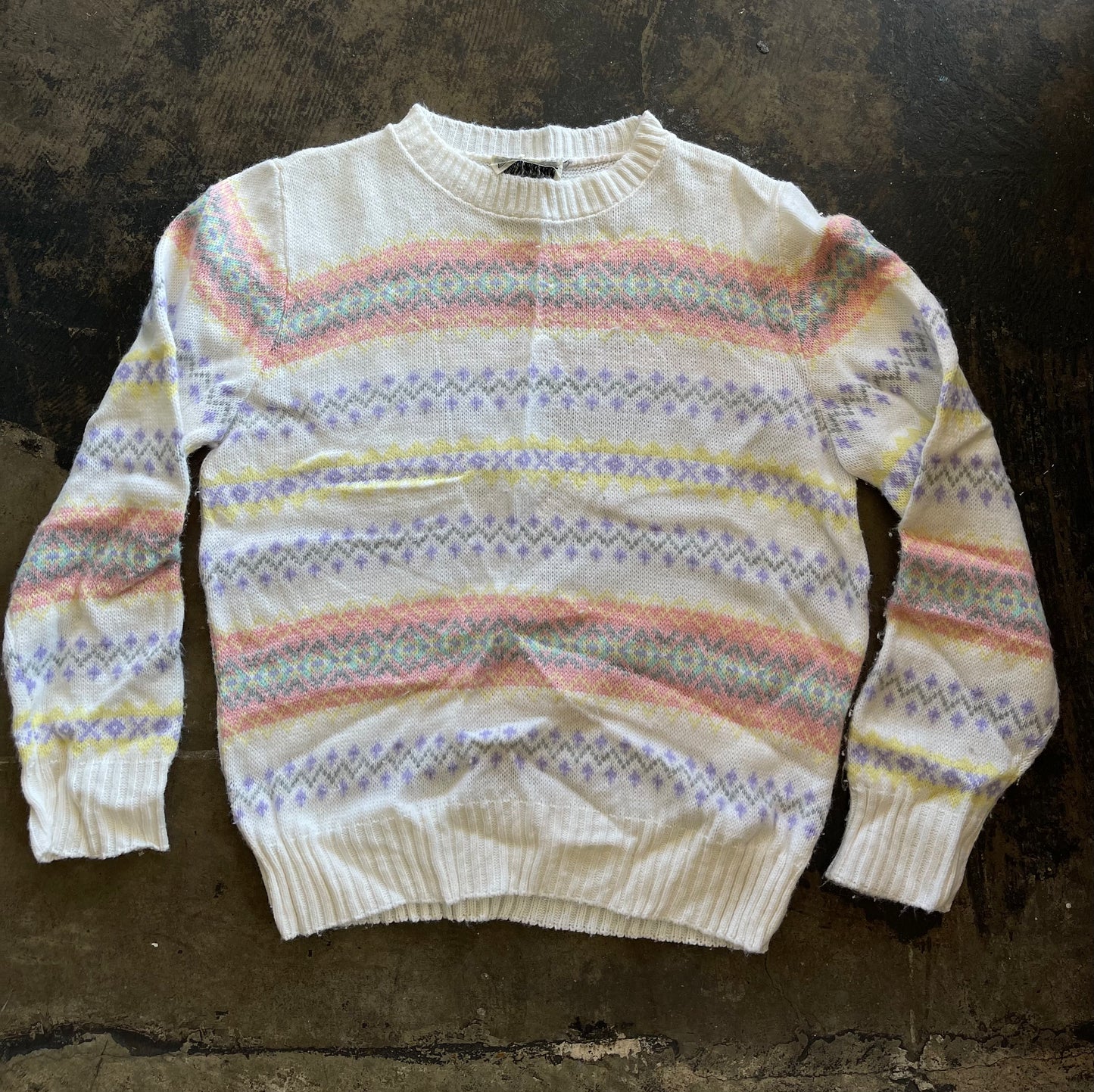 White + Pastel Fair Isle Sweater