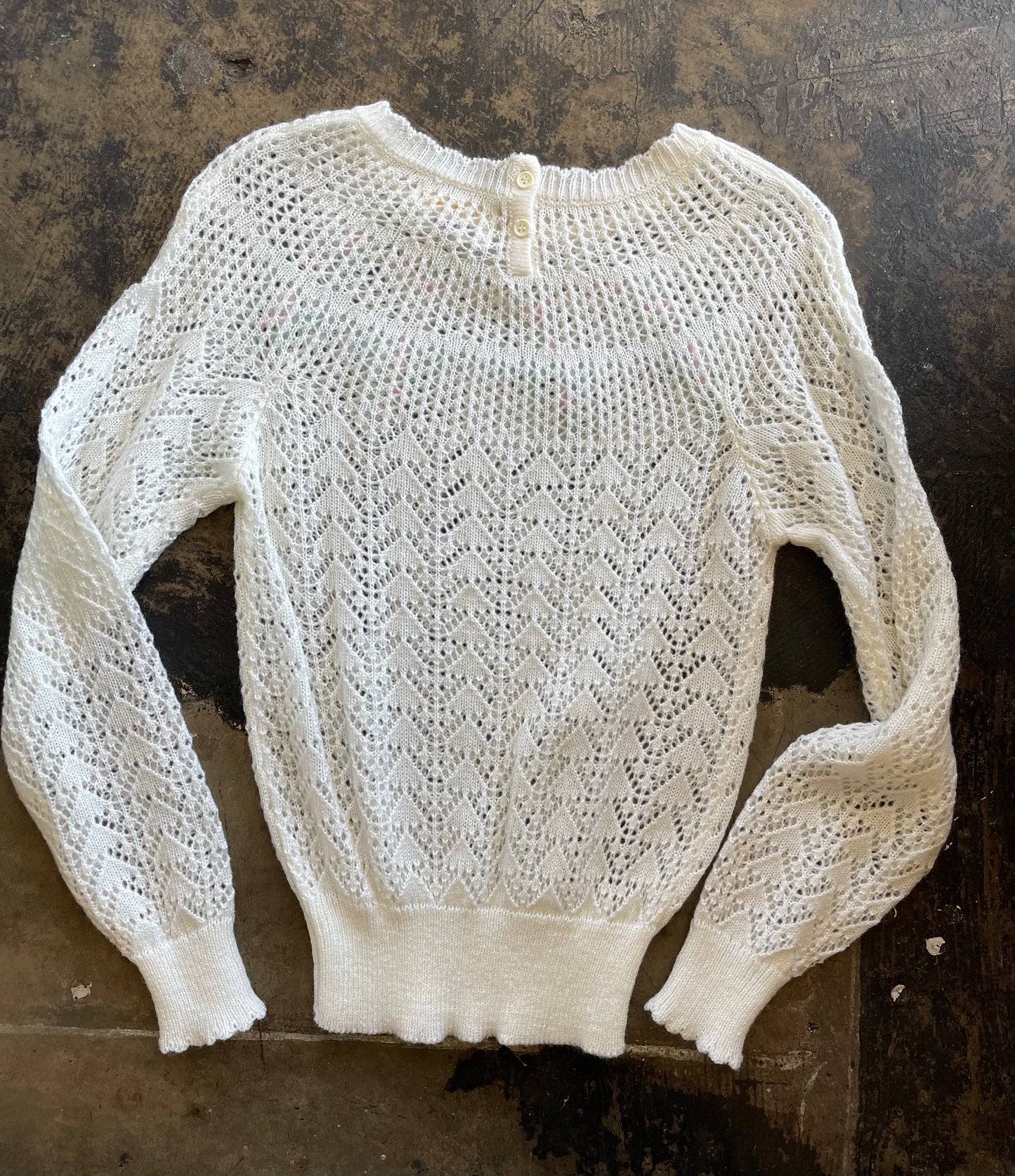 White + Pink Floral Crochet Sweater