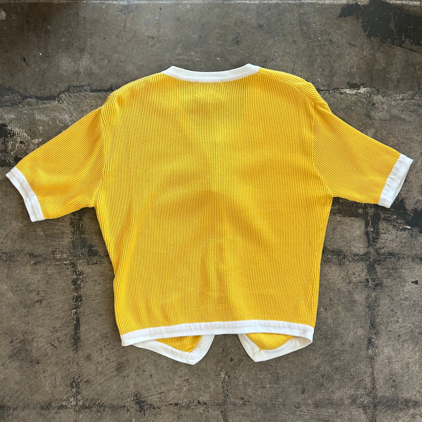 Yellow Short Sleeve Button Front Knit