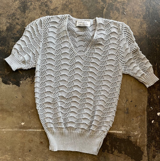 Gray Crochet Short Sleeve Sweater