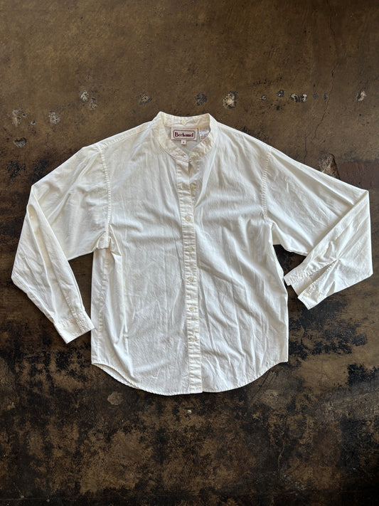 White Collarless Button Up Blouse