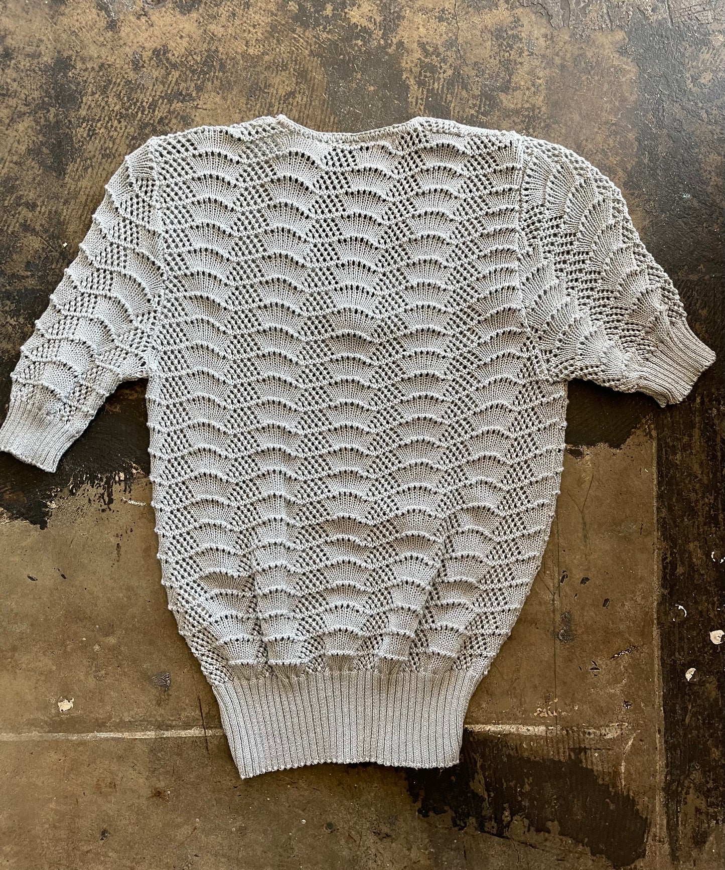 Gray Crochet Short Sleeve Sweater