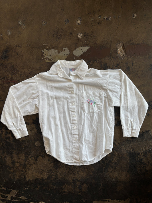 Floral Embroidered Pocket Blouse