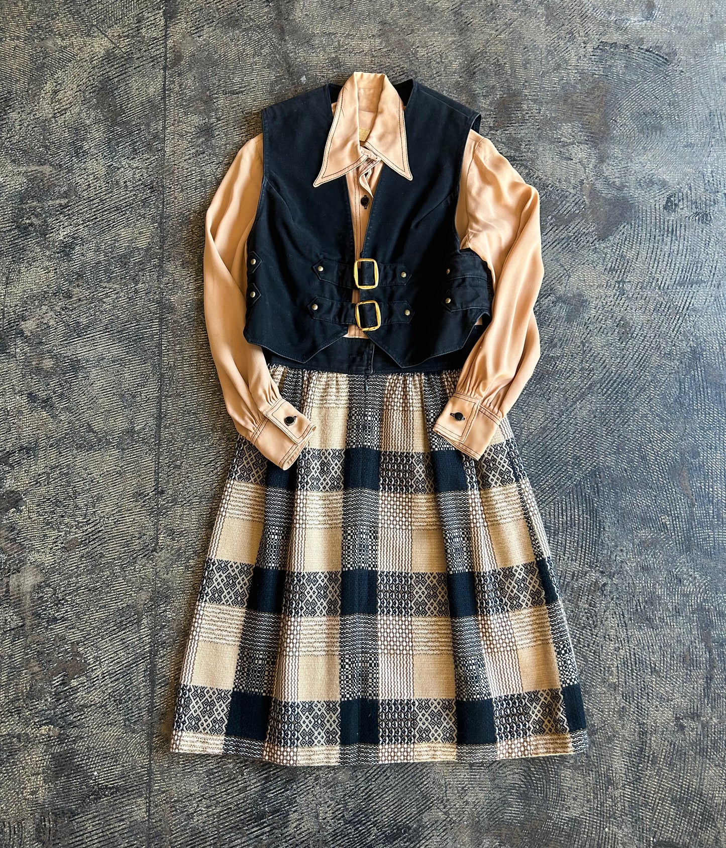 Howard Wolf Tan Patterned Dress + Vest Set