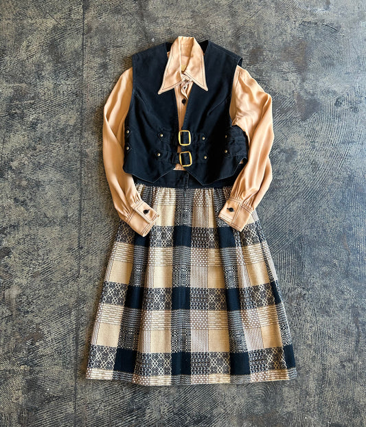 Howard Wolf Tan Patterned Dress + Vest Set