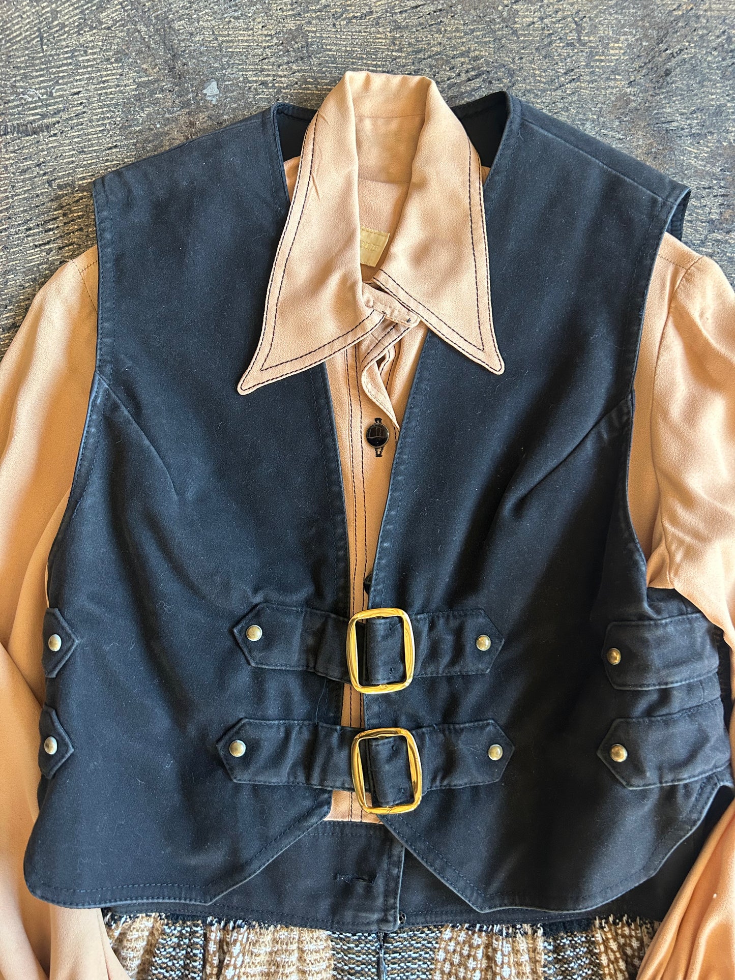 Howard Wolf Tan Patterned Dress + Vest Set