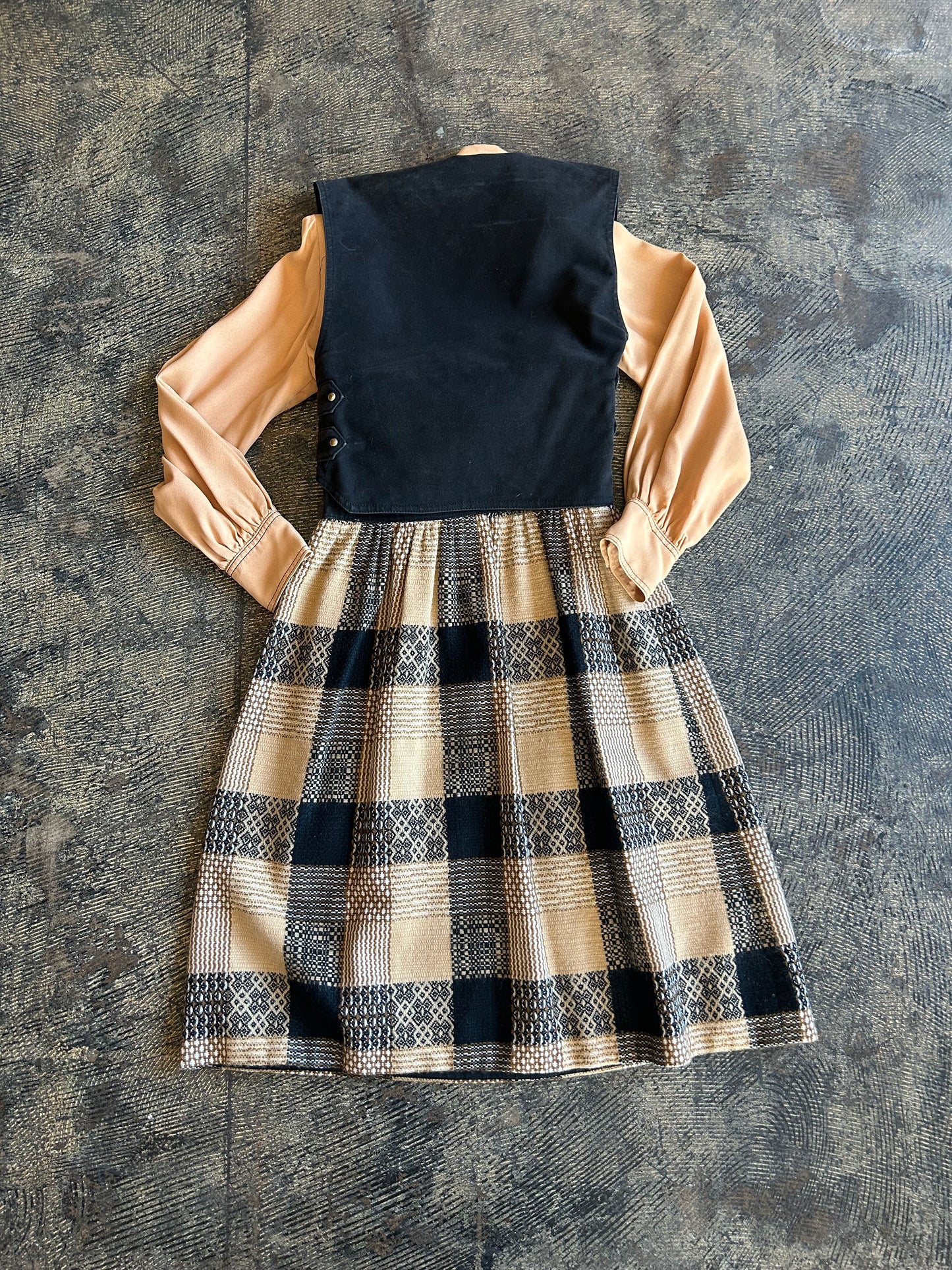 Howard Wolf Tan Patterned Dress + Vest Set