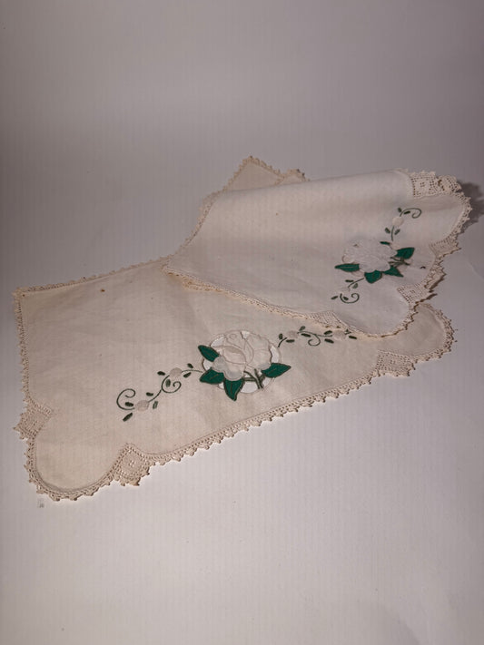 White Rose Embroidered Dining Set