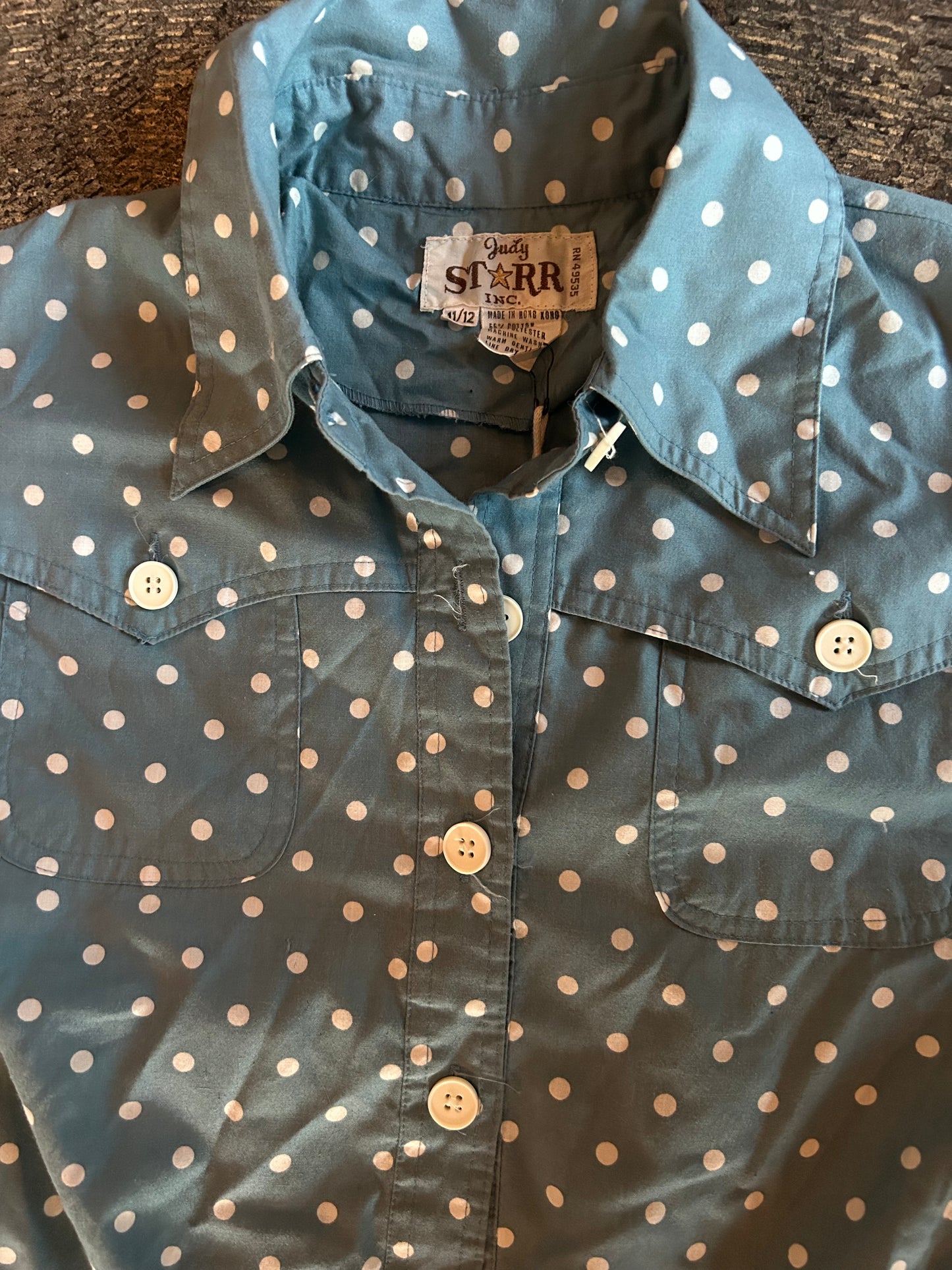 Blue Polkadot Button Front Dress