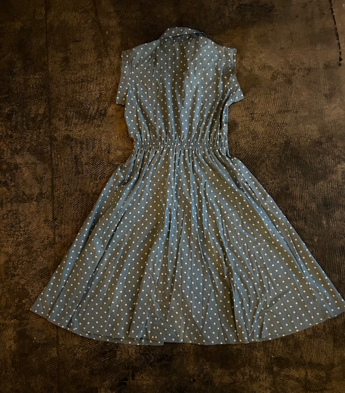 Blue Polkadot Button Front Dress
