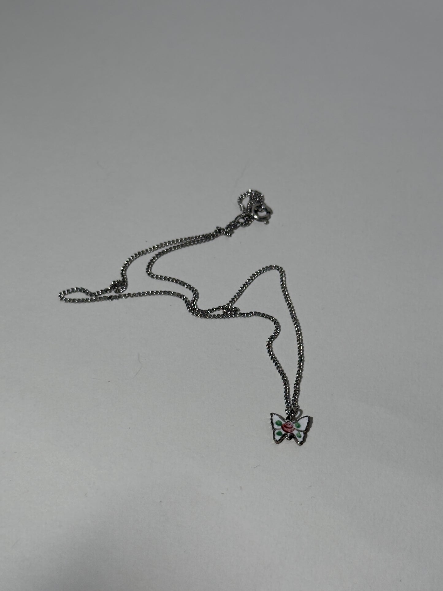 Silver Rose Butterfly Pendant + Chain