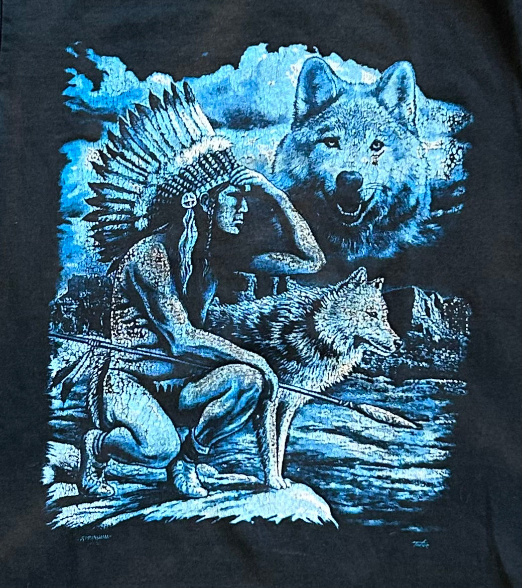 Black + Blue Native Wolf Tee