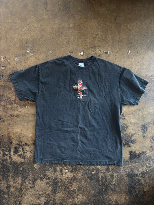 Black Embroidered Alaska Totem Boxy Tee