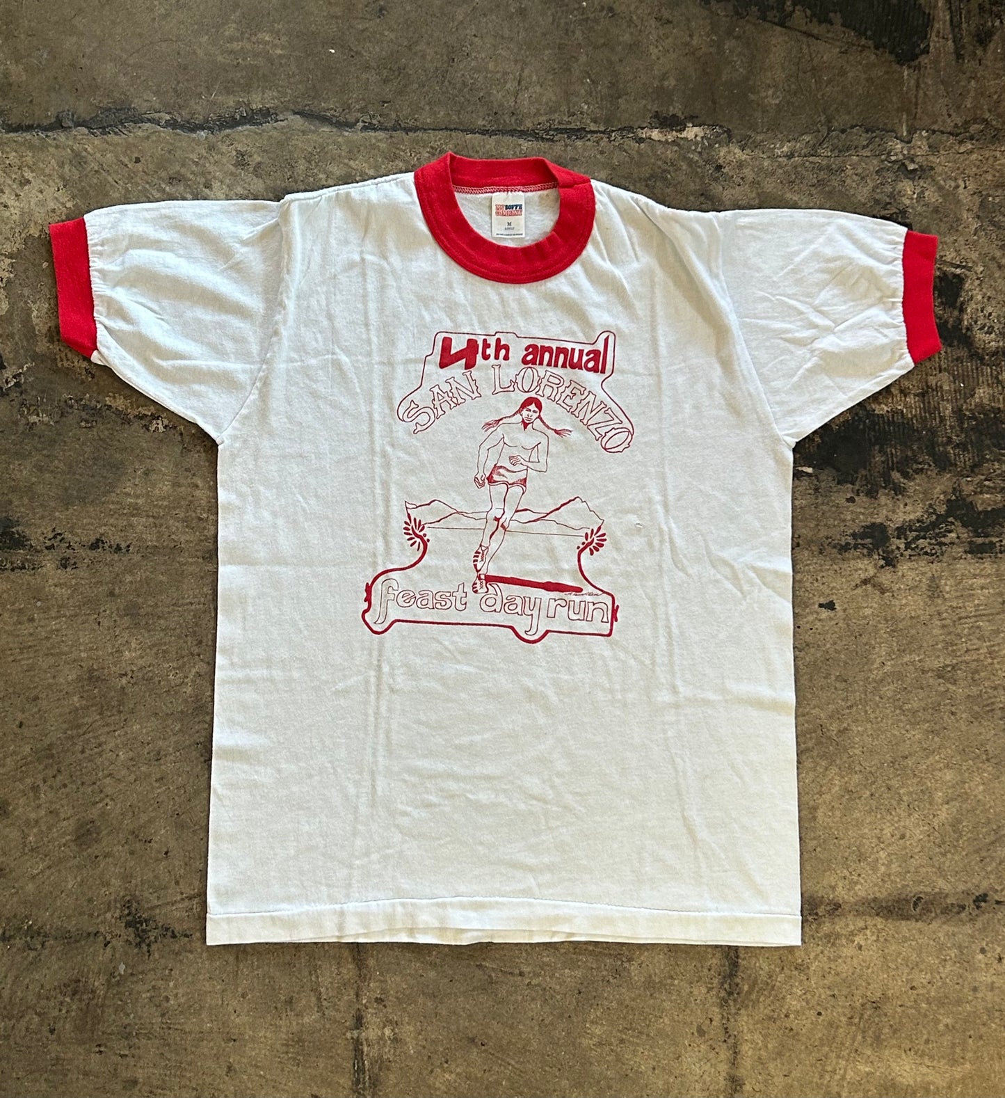White + Red Feast Day Run Ringer Tee