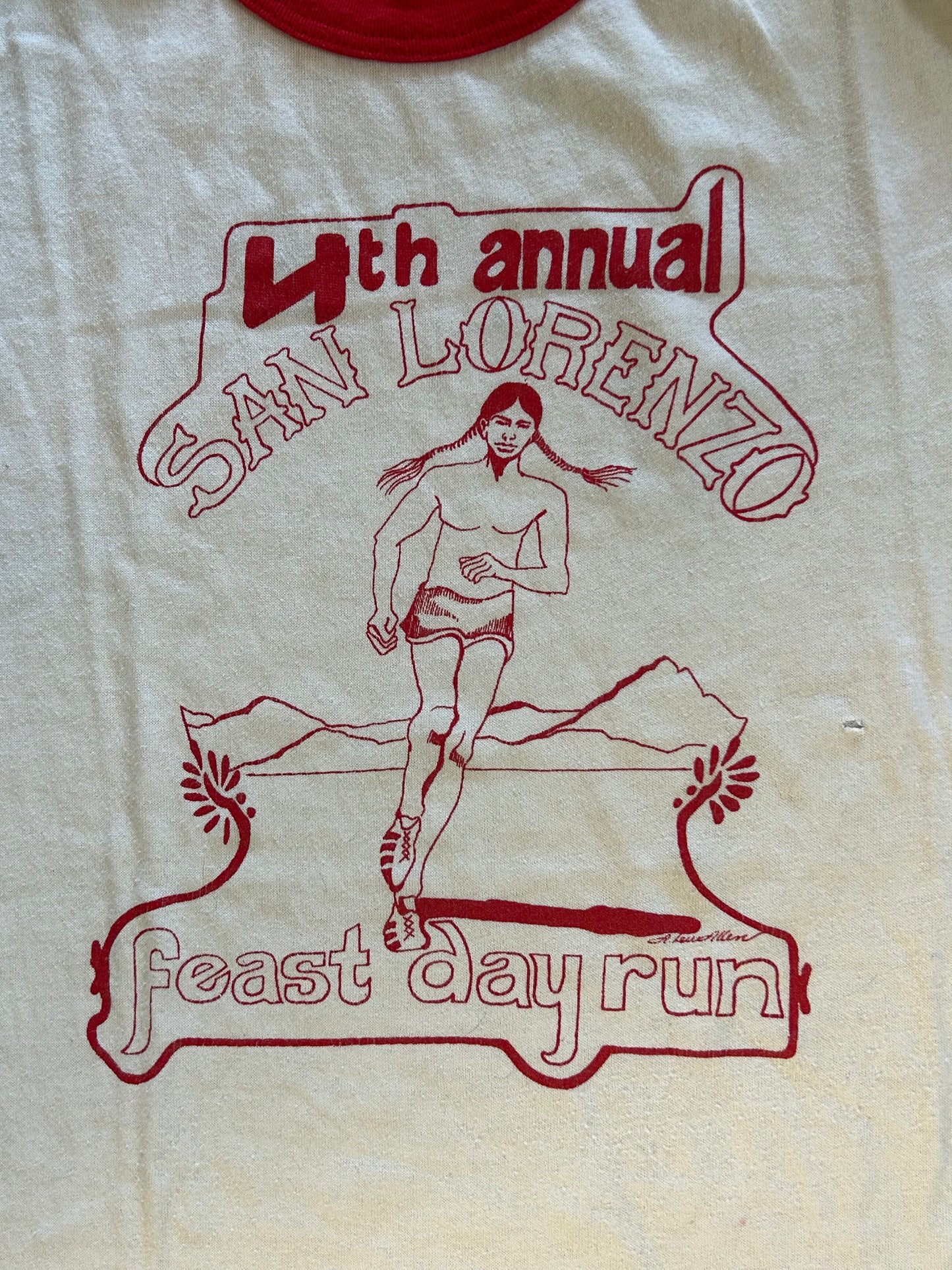 White + Red Feast Day Run Ringer Tee