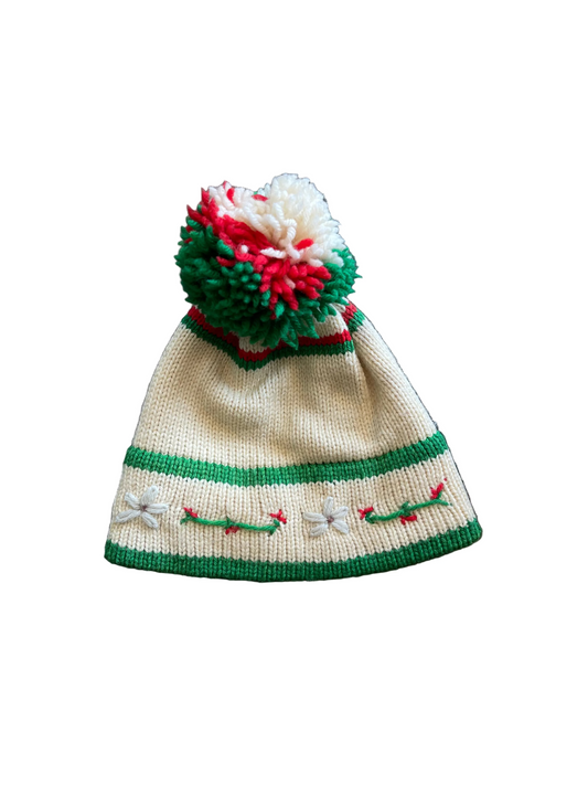 Wool Floral Pom Beanie