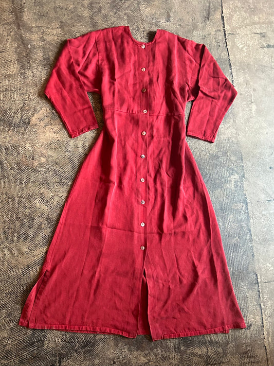 Red Long Sleeve Button Front Dress