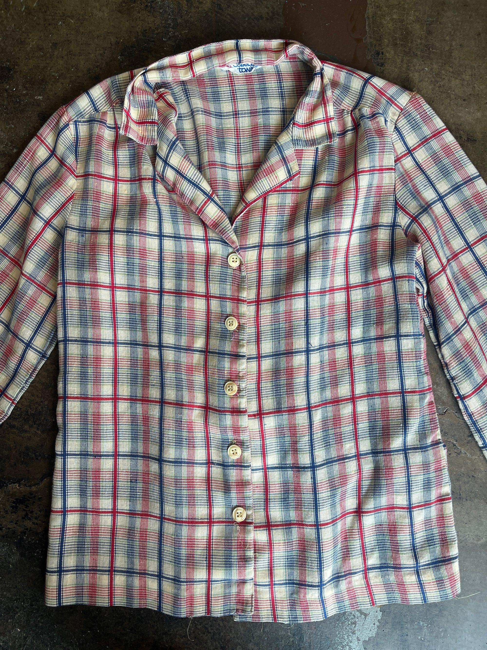 1970s Country Red and Blue Plaid Button Up