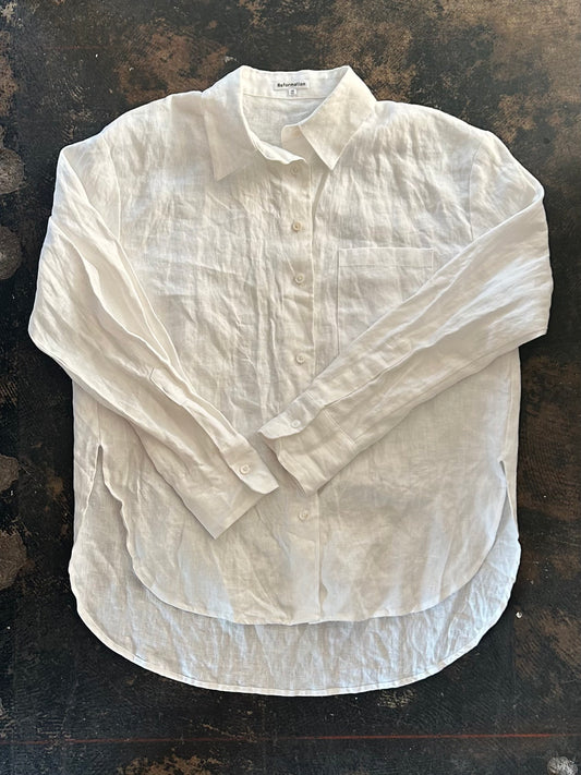 Reformation White Linen Button Up