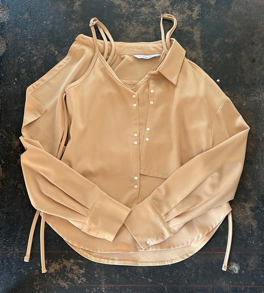 Golden Button Up Blouse Set