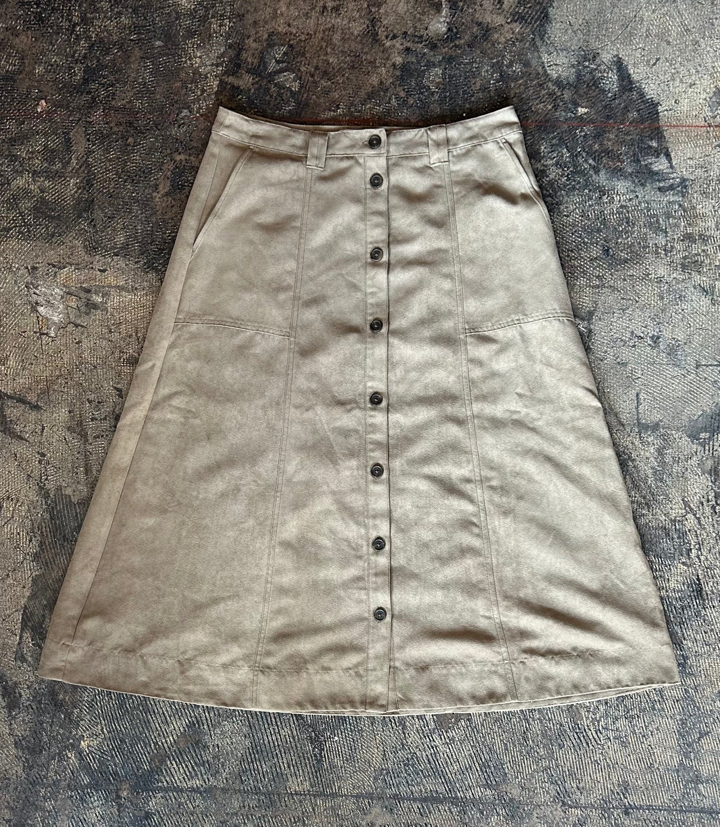 Faux Suede Button Front Maxi Skirt