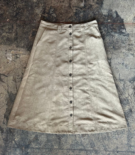 Faux Suede Button Front Maxi Skirt