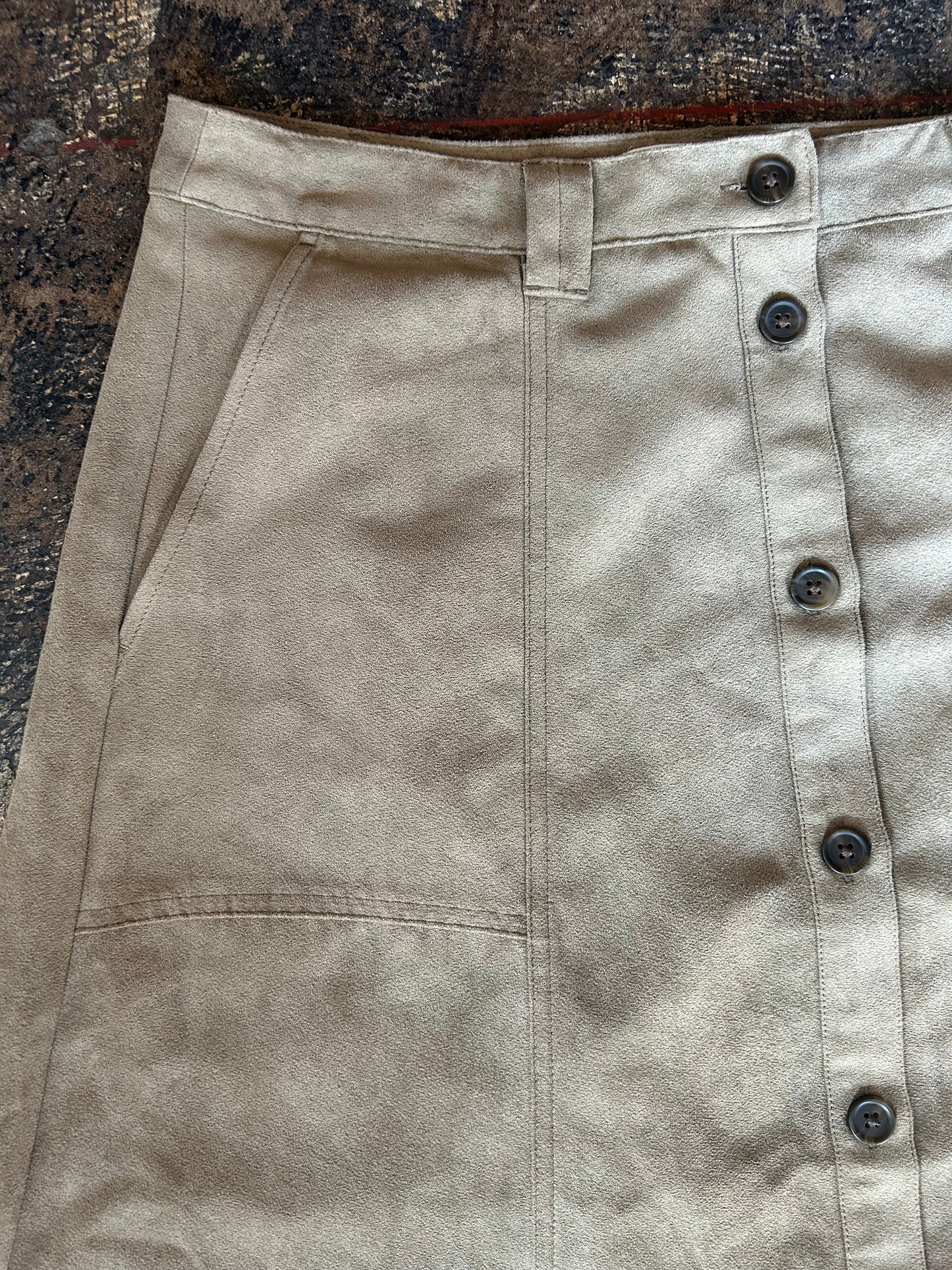 Faux Suede Button Front Maxi Skirt