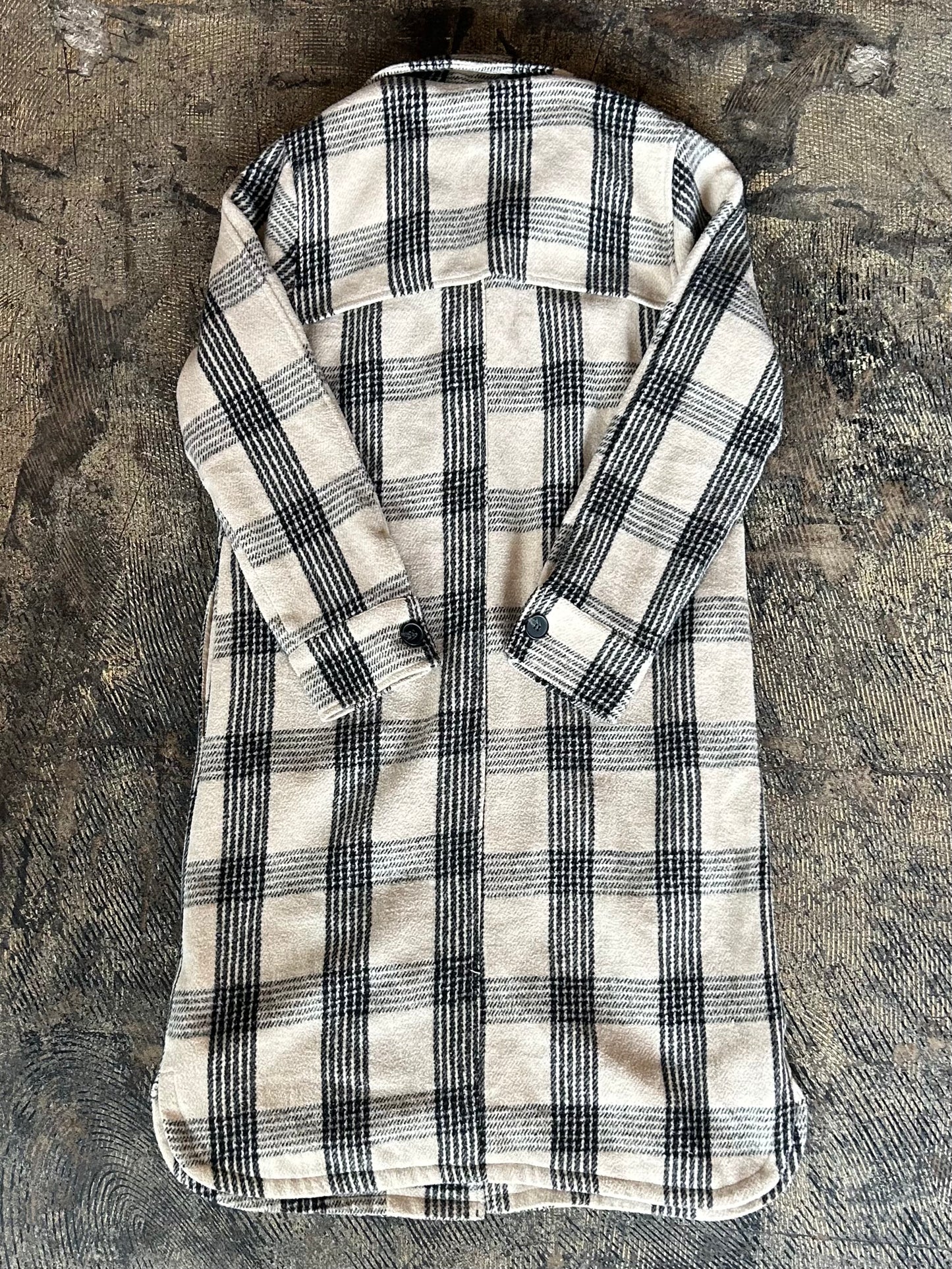 Tan + Black Plaid Trench Coat