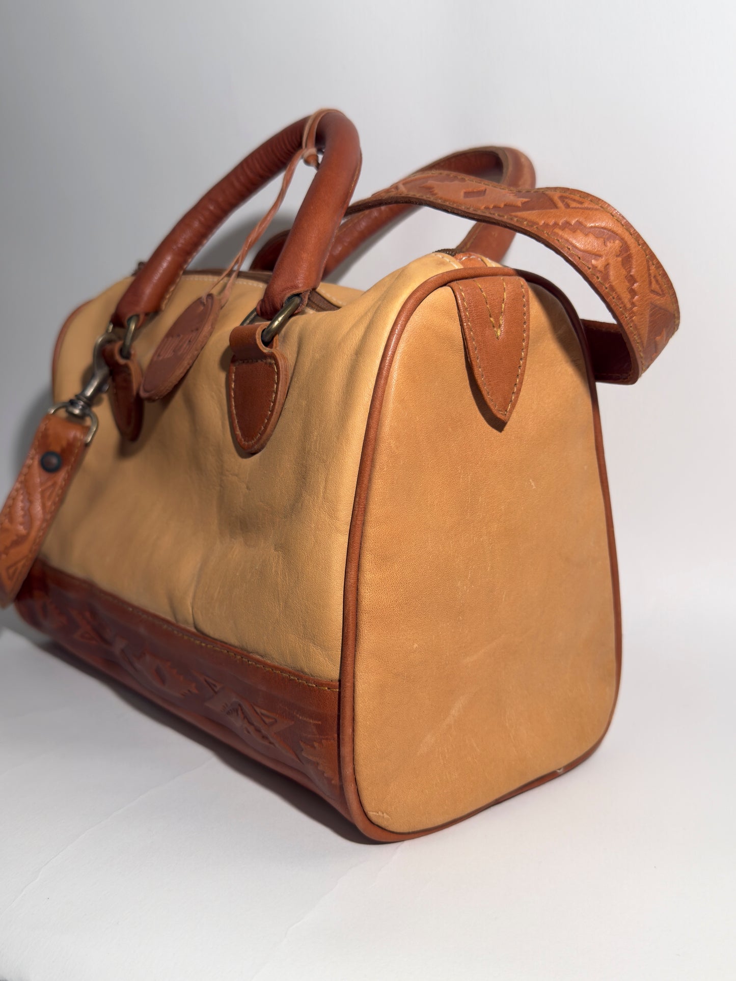 Brown Leather Western Bowling Bag