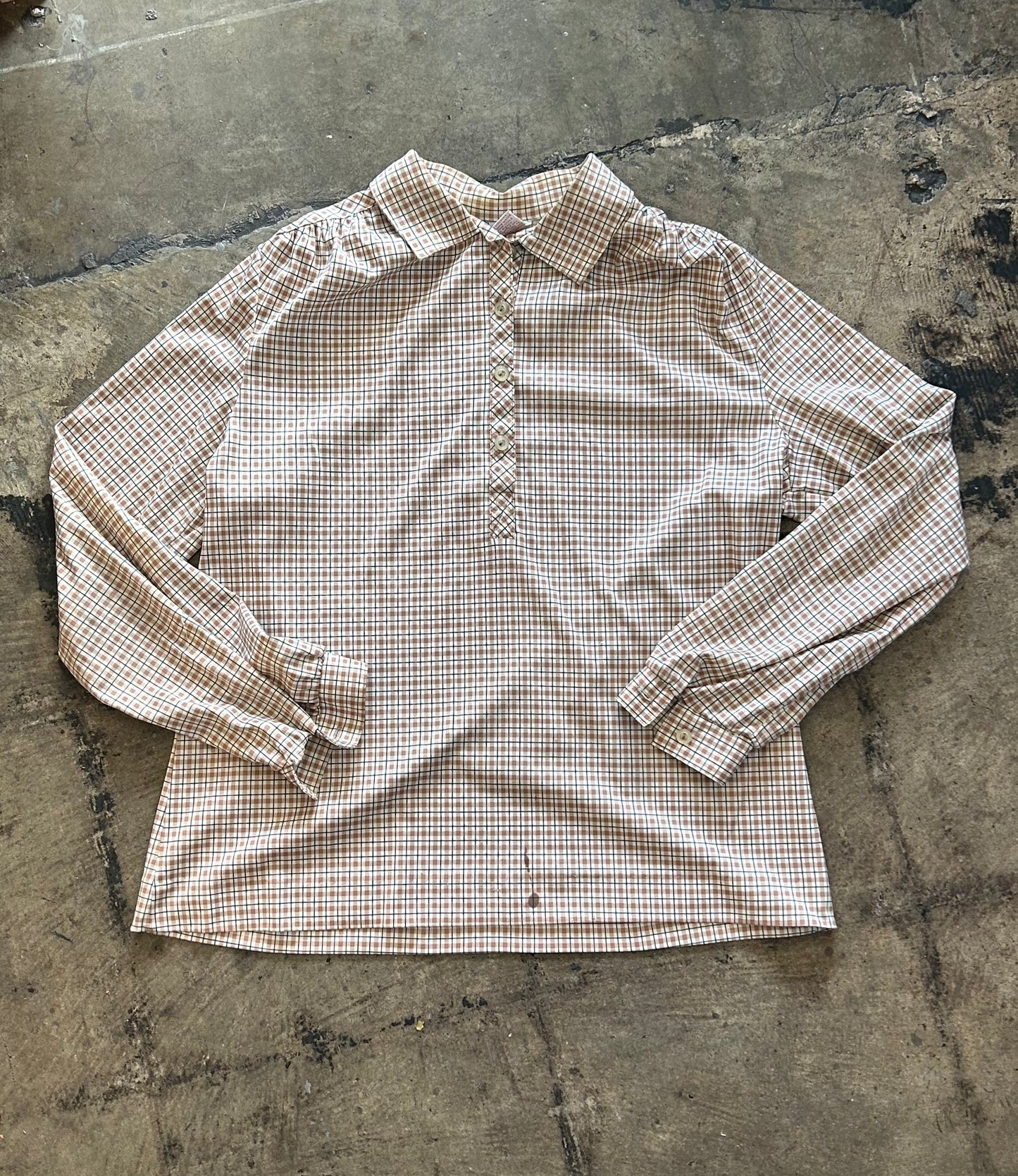 Tan Plaid Half Button Henley