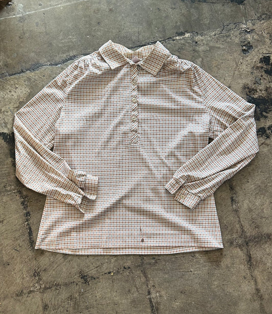 Tan Plaid Half Button Henley