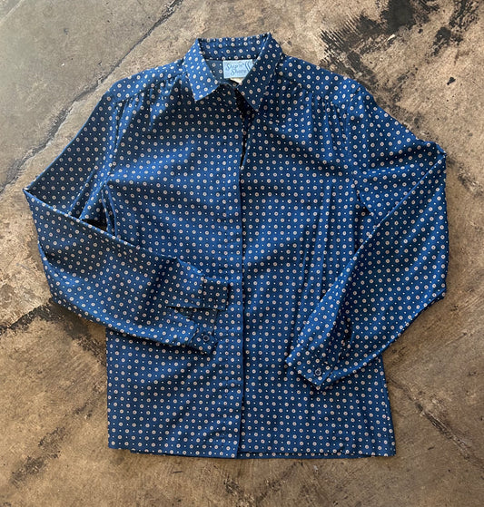 Blue Patterned Button Up Blouse