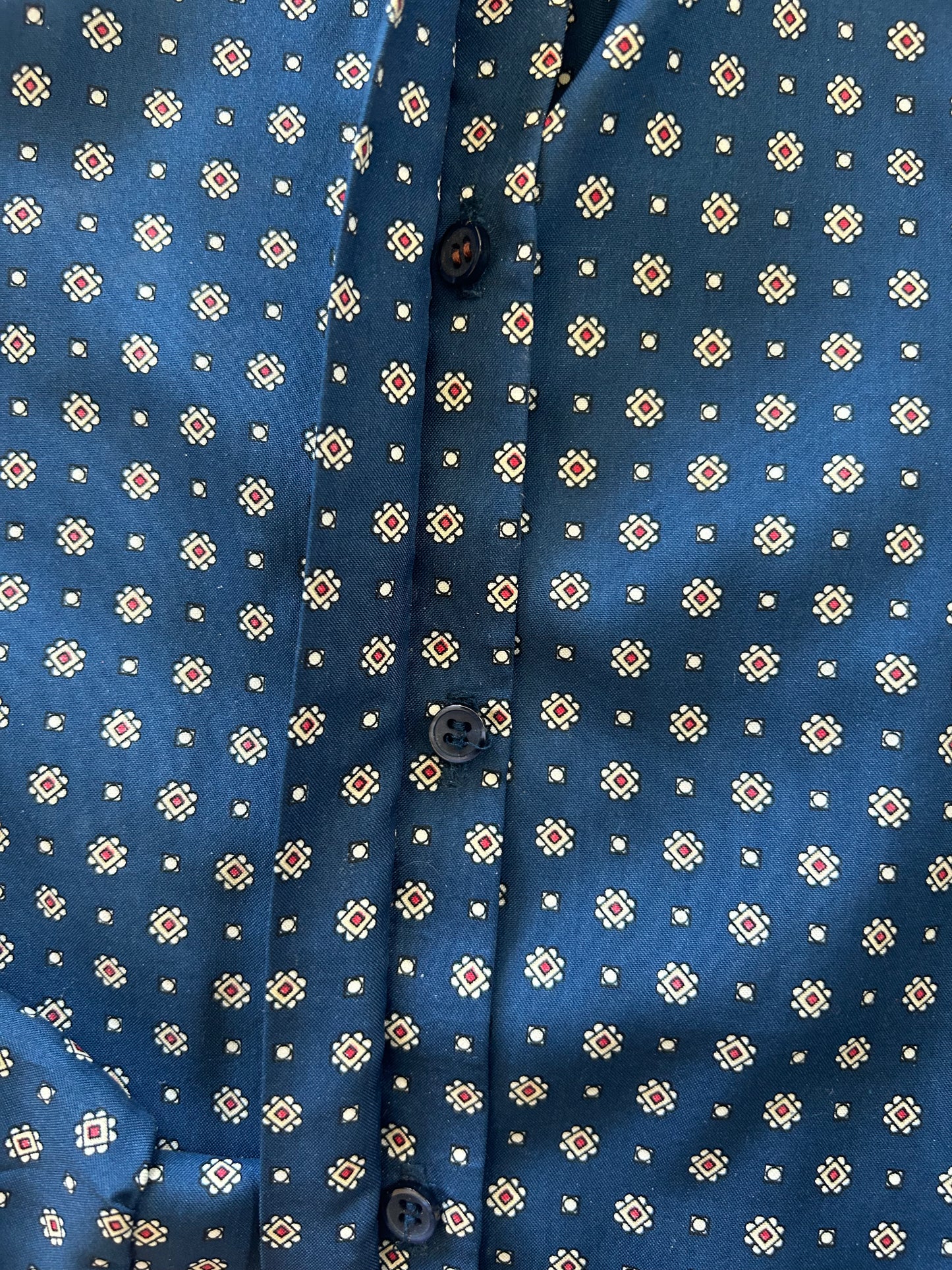 Blue Patterned Button Up Blouse