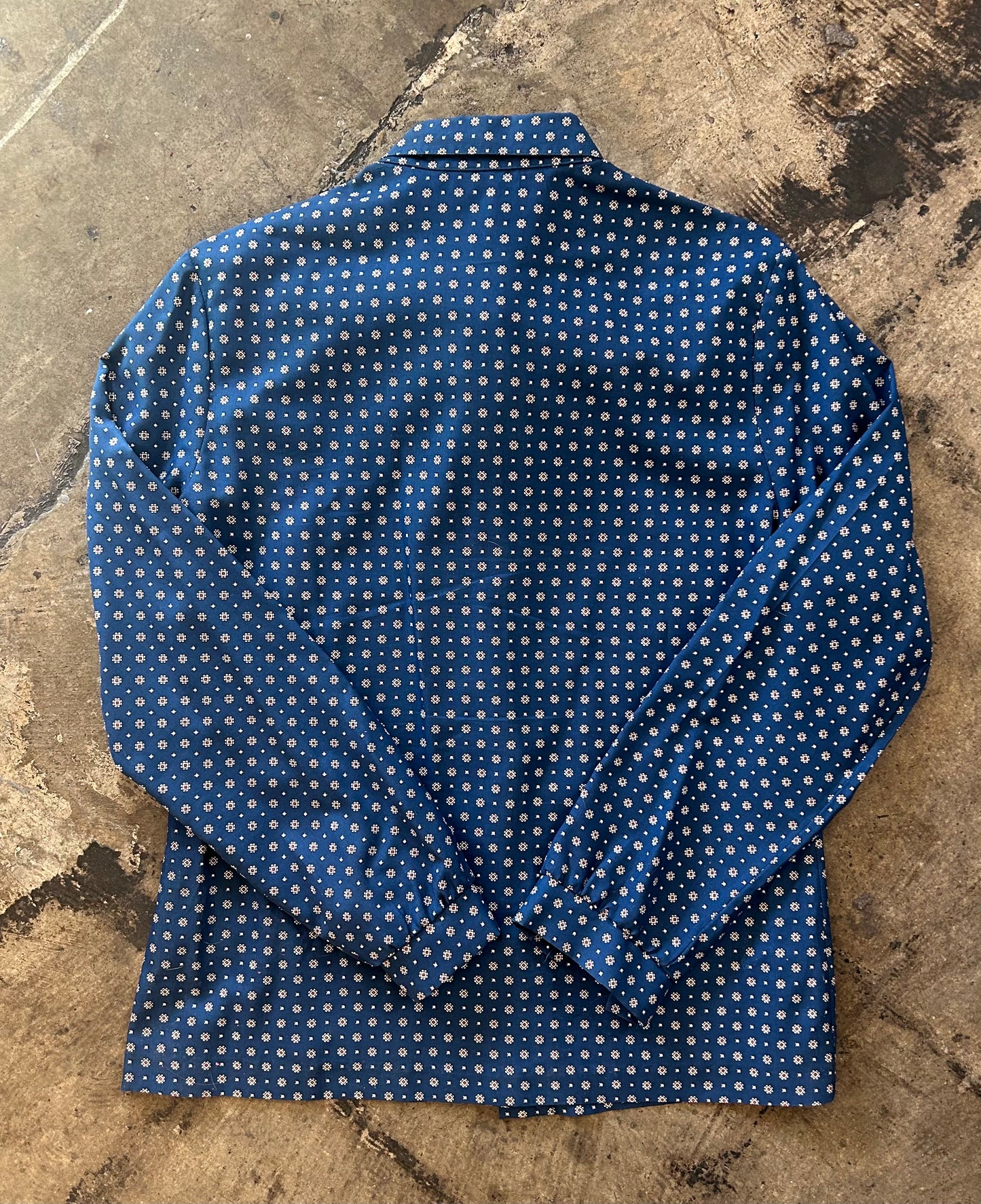 Blue Patterned Button Up Blouse