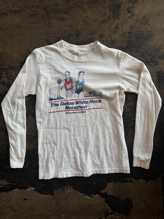 White 1983 Dallas White Rock Marathon Long Sleeve Tee