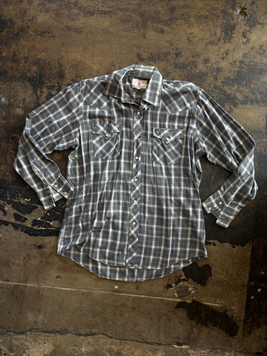 Gray Plaid Pearl Snap