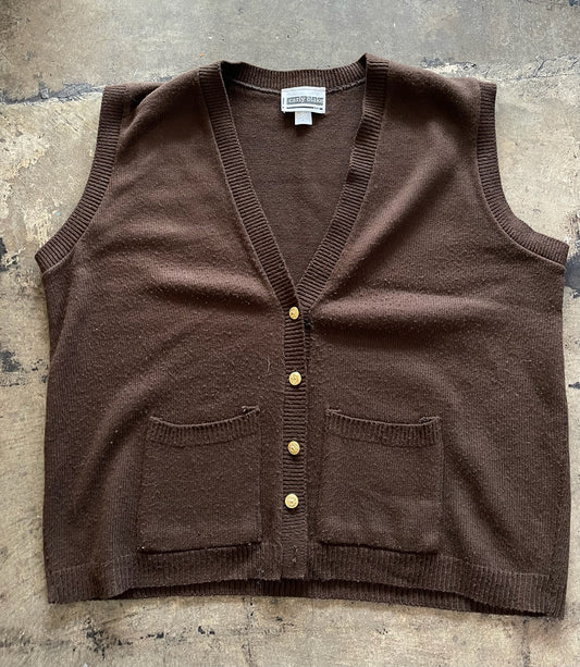 Brown Button Front Sweater Vest