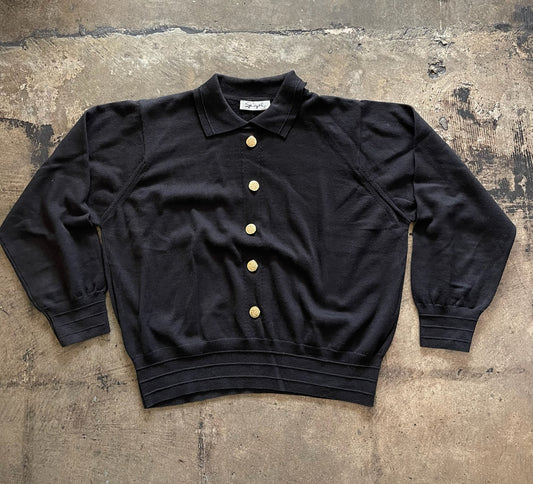 Black Collared Button Front Sweater