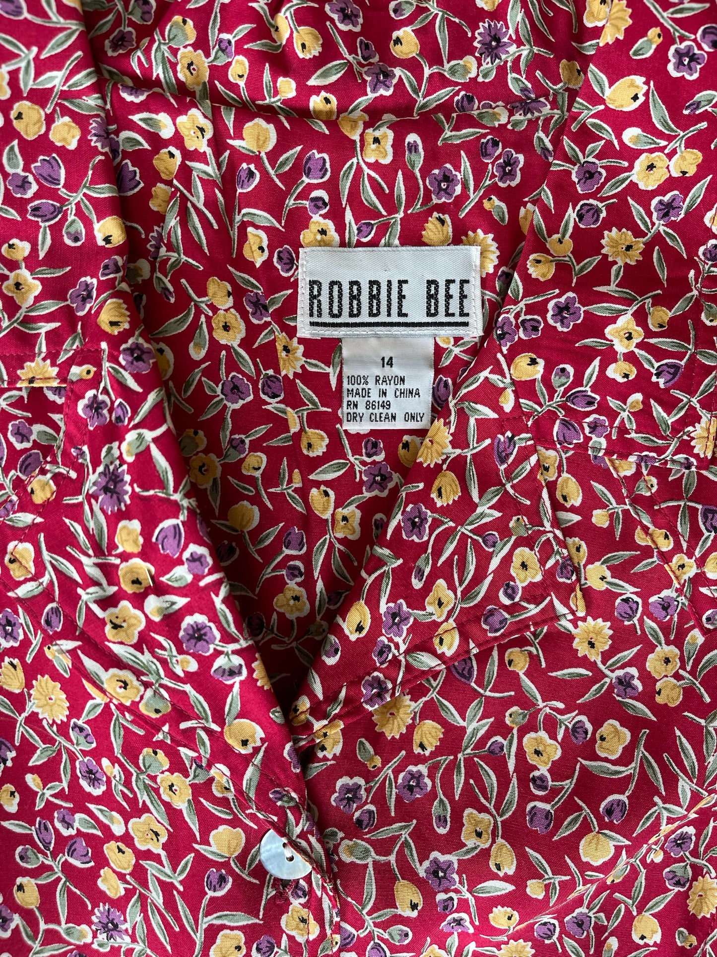 90s Red Floral Button Front Dress