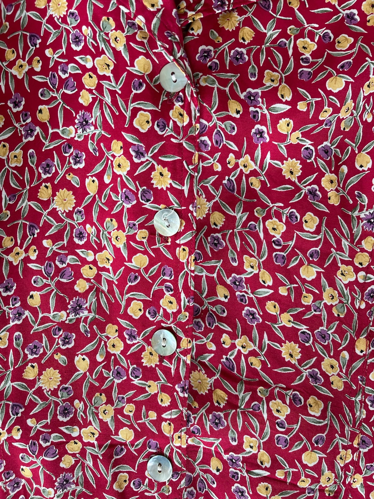 90s Red Floral Button Front Dress
