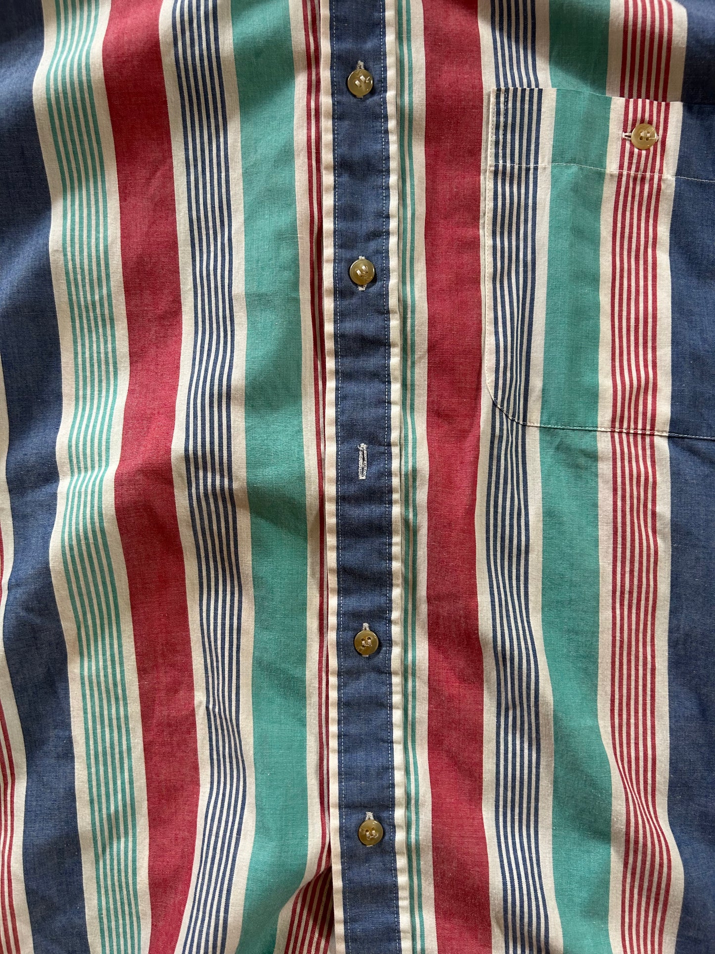 Teal Blue Red Striped Short Sleeve Button Up