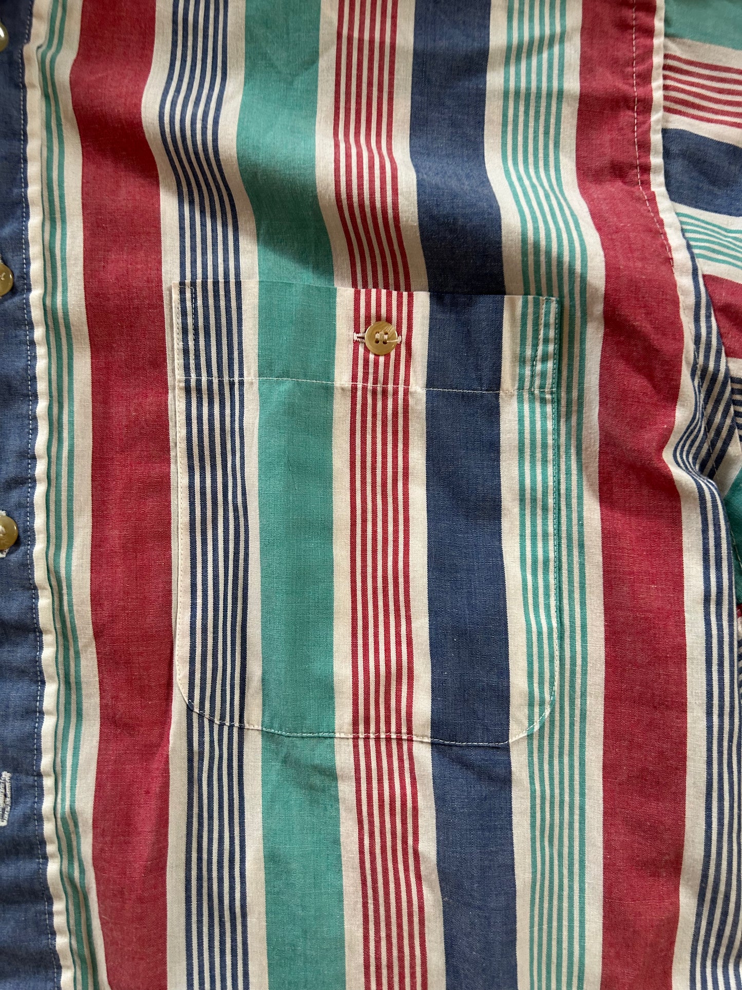 Teal Blue Red Striped Short Sleeve Button Up