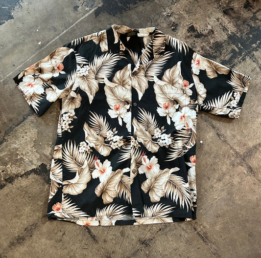 Black + Tan Hawaiian Button Up